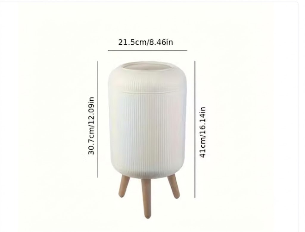 Dustbin : Raised Nordic Style Dustbin with Push Top Lid & Wooden Legs