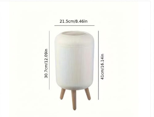 Dustbin : Raised Nordic Style Dustbin with Push Top Lid & Wooden Legs