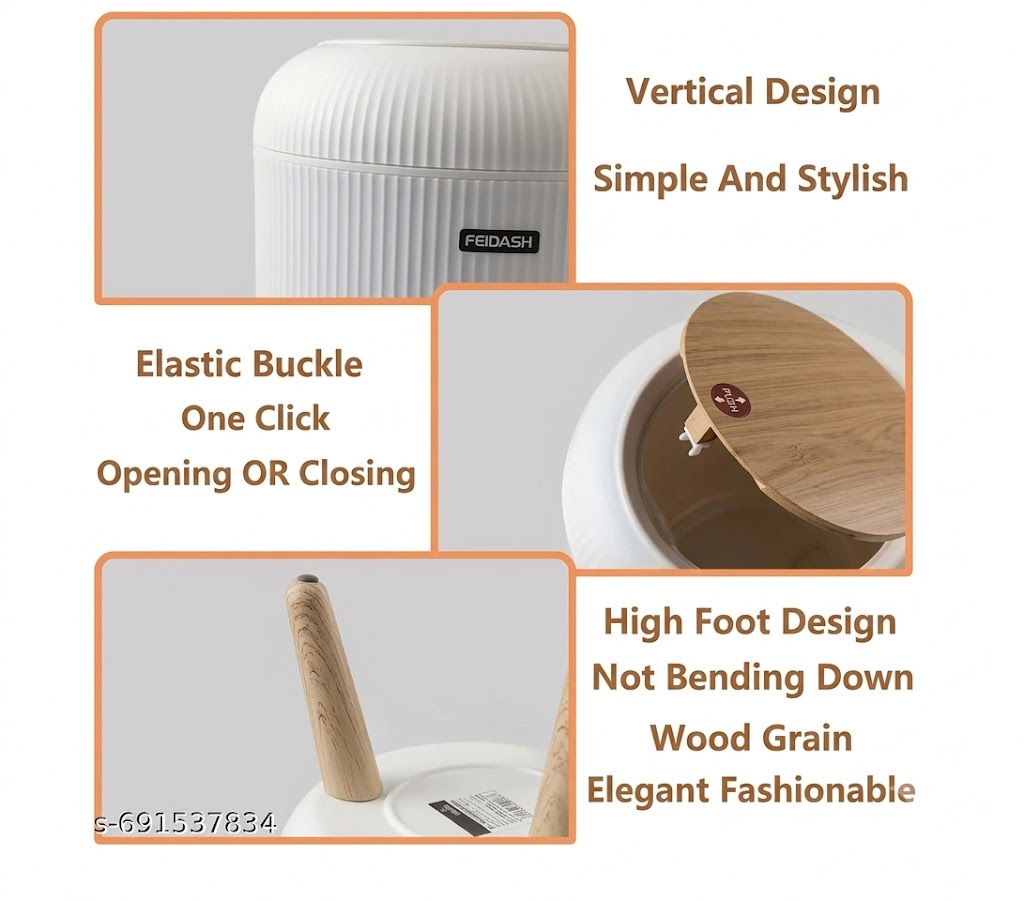 Dustbin : Raised Nordic Style Dustbin with Push Top Lid & Wooden Legs