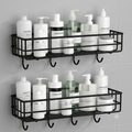 Bathroom Rack - Bathroom Shelves - Kitchen Storage – Self Adhesive Bathroom Shelf and Shampoo Holder with 4 Hook Adhesive Shower Caddy Metal Shelf (Pack of 2)