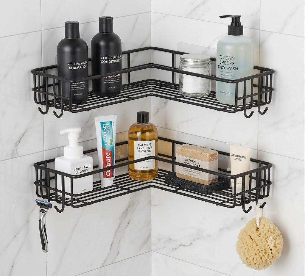 (Pack of 2) Wall Mounted Self-Adhesive Shelf/Storage Organizer for Bathroom and Kitchen Corner Corner Rack Storage Shelves Bathroom Shelf/Shelves